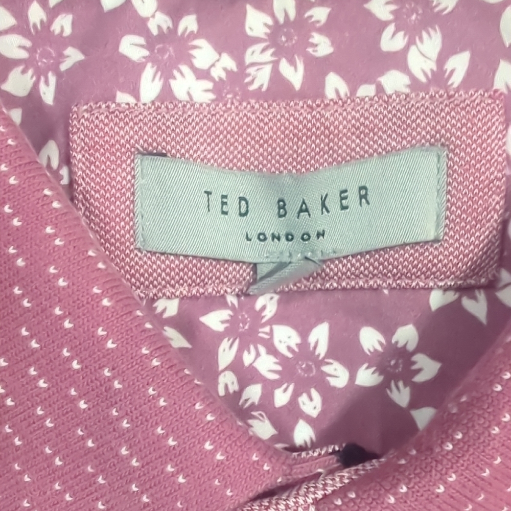 Ted Baker Light Pink Polo Shirt with Patterned Collar - Picture 2 of 15